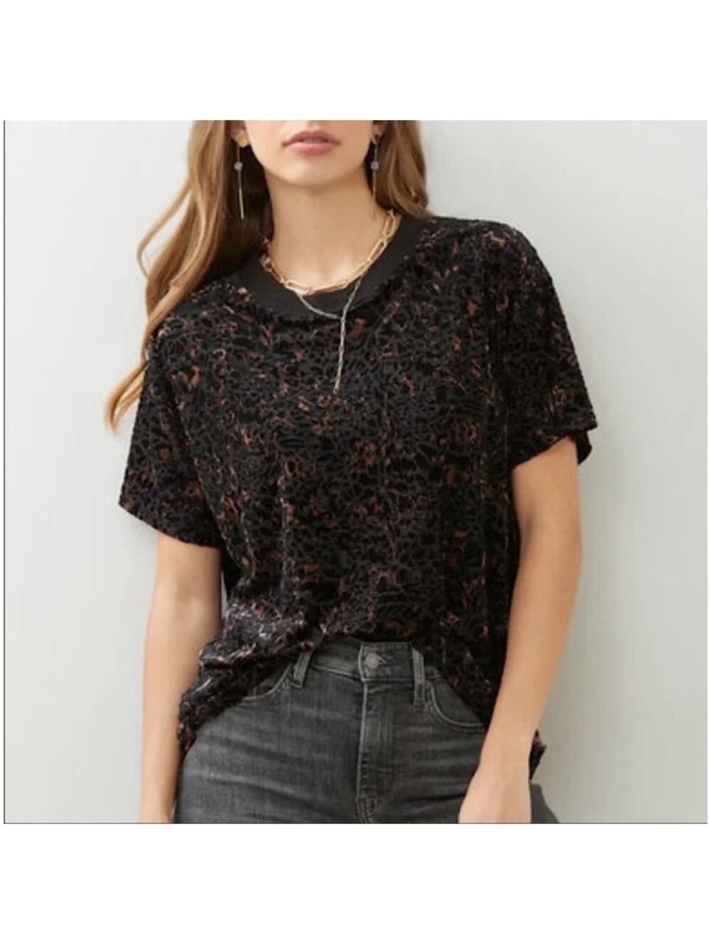 Free People We The Free Velvet Teddy Burnout Short Sleeve Tee Oversized XS